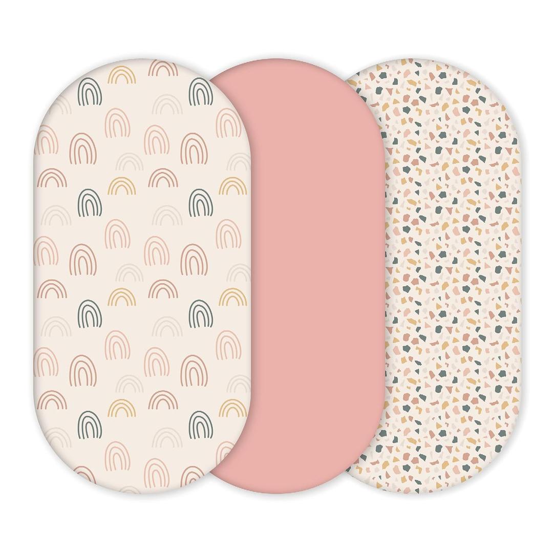 Yunioo Premium Fitted Baby Bassinet Sheets, Changing Pad Cover and Stroller Sheets, Compatible with 4moms Mamaroo, Chicco Lullago, Graco, Halo and Uppababy, 100% Ultrasoft Cotton, 32x16” - Rosetta