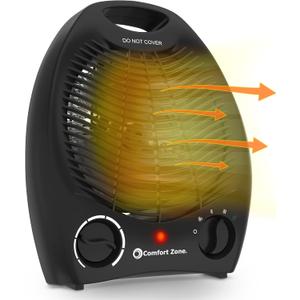 Comfort Zone Electric Fan-Forced Portable Space Heater with Adjustable Thermostat, Overheat Sensor, Tip-Over Switch, & Heat Resistant Housing, Ideal for Home, Bedroom, & Office, 1,500W, CZ40EBK (Black)