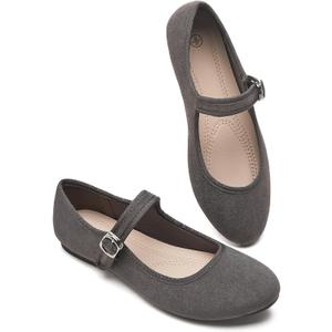BABUDOG Womens Mary Jane Flats with Strap,Faux Suede Black Flats Shoes,Flats Shoes Women Dressy Comfortable (11, Grey)