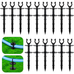Blulu 15 Pcs 2 in 1 Garden Hose Guide, Universal 10 Inch Hose Guide Stakes with Barbs, Water Sprinkler Support Spike to Keep Off Lawn for Yard Lawn Garden Flower Plant Tool(Black)