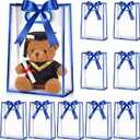 Aliceset Clear Plastic Gift Bag with Die Cut Handle Reusable PP Favor Bag with Ribbon for Graduation Wedding Bridal Birthday Baby Shower Party Small Business,10x7x3.15in(Royal Blue Foil,12 Pcs)
