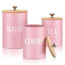Blushtier 3 Pack Pink Kitchen Canister Set Metal Tea Coffee Sugar Jar Container with Bamboo Airtight Lids Food Storage Containers for Bar Counter Farmhouse Kitchen Decor 6, 12, 24 oz