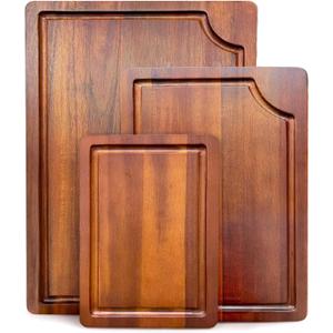 AIDEA Wood Cutting Board, Wooden Cutting Boards for Kitchen, Acacia Wood Chopping Board Set of 3 with Deep Juice Groove, for Meat, Vegetables, and Fruit (15"L x 10"W, Brown)
