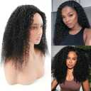 Kinky Curly Half Wig Human Hair 200 Density 3 In 1 Drawstring Seamless Flip Half Wigs Wear Go Glueless Wigs Human Hair 18 Inch Curly Half Wig for Women Drawstring Headband Wig Beginner Friendly