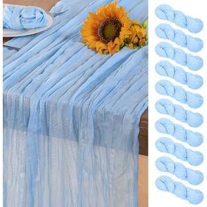 DeZerlor Baby Blue Cheesecloth Table Runner 10 Pack Summer Sheer Light Blue Cheese Cloth Table Runners Boho Gauze 120 Inches Gauze Summer Table Decorations for Wedding Bridal Baby Boy Shower Birthday