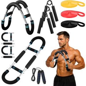 Soulchen 8 Pcs Twister Arm Trainer Adjustable 5 Resistance Levels 30-120 Lbs Chest Arm Workout Equipment for Men Women 3 Grip Strength Trainer Wrist Forearm Strengthener 3 Resistance Bands 1 Jump Rope