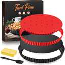 Tart Pan Kit,9 Inch Tart Pans with Removable Bottom,Non-stick Fluted Quiche Pan with Silicone Crust Shaper,Pie Weights,Brush,Sponges,Quiche Baking Dish Tart Molds For Baking Fruit Tarts,Pies & Quiches