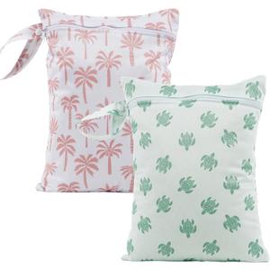 2Pcs Baby Wet Dry Bags for Cloth Diaper,Waterproof Reusable Travel Bags, Beach, Pool, Gym Bag for Swimsuits, Beach Vacation Essentials (Coconut Tree and Turtle)