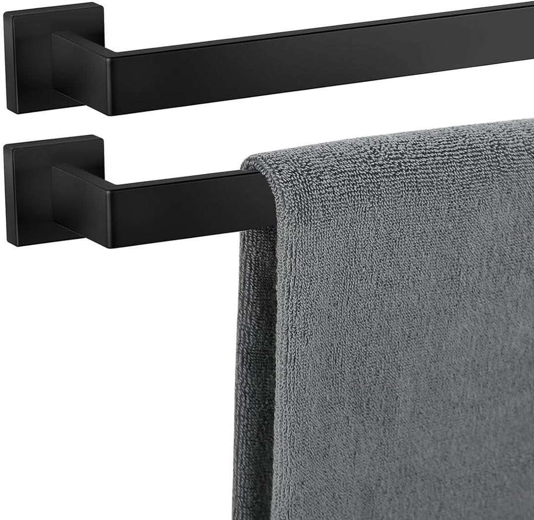 Towel Bar 2 Pack for Bathroom 36 Inch Matte Black Towel Holder 12/16/20/24/28/32/36 Inch Stainless Steel SUS304 Rustproof Towel Rack Modern Square Towel Rod for Bathroom Wall(2, Matte Black, 36 Inch)