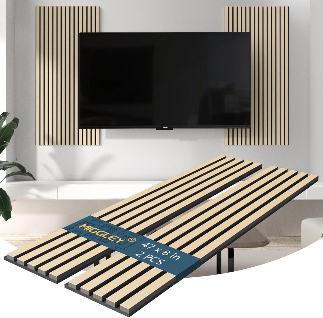 Acoustic Wood Wall Panels, Slat Wall Paneling for Home Living Room Decor, Soundproof Sound Dampening Absorbing Noise Reducing 3D Accent Panel-47.2 inch, White Oak