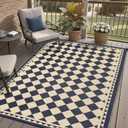 HUGEAR Outdoor Rug for Patios Clearance,Waterproof Mat,Large Outside Carpet,Reversible Plastic Straw Camping Rugs,Rv,Porch,Deck,Camper,Balcony,Backyard (6x9,Checkered/Black&Beige)