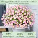 Yastouay Artificial Flowers for Outdoors, 26 Bundles Fake Outdoor Flowers, UV Resistant Artificial Plants & Flowers for Decoration, Pink Realistic Morning Glory for Outdoor Porch Garden Decoration
