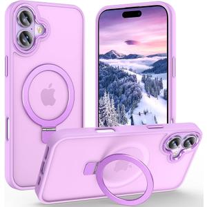 Magnetic for iPhone 17 Case with Ring Stand, [10 FT Drop Protection] [Velvety Touch] Slim Translucent Matte Back Shockproof Phone Case for iPhone 17 6.3'', Lavender