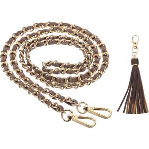 PATIKIL Purse Chain Strap, 47 Inch Leather Chain Straps Purse Strap Replacement Flat Chain Strap with Tassel for Crossbody Bag Handbag Woman, Coffee/Gold