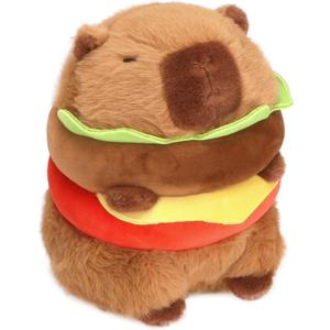 Hamburger Capybara Plush Toy - 9.5 Inch Cute Capybara Stuffed Animal, Kawaii Capibara Plushie for Kids and Adults Hamburger Plush (Small)