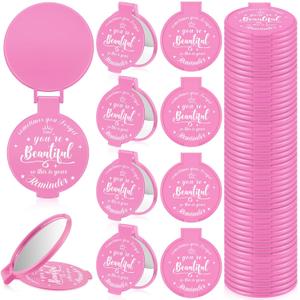 36 Pcs 2.76 Inch Inspirational Compact Mirror Bulk Party Favors Purse Small Mirror Pocket Mini Gifts for Women Adult Coworker Mother's Day Teacher Graduation Friends (Pink)