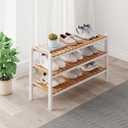 Bamboo Shoe Rack Organizer for Closet and Entryway-Space-Saving Narrow Shoe Stand-Versatile Shoe Holder for Door or Closet Shelf,Garage Bedroom can Freely Stack DIY Small Shoe Racks 3 Tier Mixed color