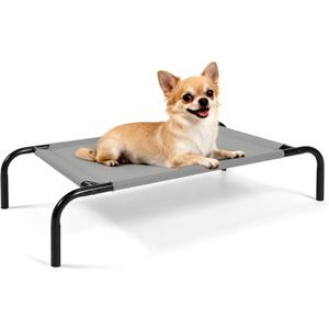 Elevated Dog Bed with Breathable Mesh Fabric, Raised Pet Cot with Airflow and Support, Durable and Easy to Clean (Grey, Small)