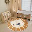 ABREEZE Kids Play Rug 4ft, Lion Round Area Rug Kids Nursery Door Mat Soft Plush Non-Slip Childrens Carpet for Bedroom Living Room Playroom,Brown