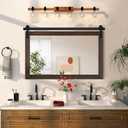 COGOOD Farmhouse Bathroom Mirror - 49" x 30" Rustic Barn Door Mirror for Living Room, Entryway, Bedroom, Vanity Wall Decor (Black Brown)