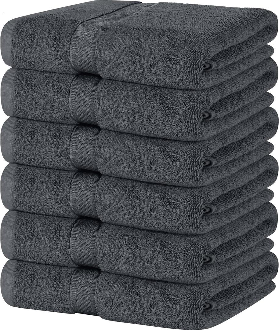 SIMPLI-MAGIC Soft Bath Towels 24"x46", 500 GSM 100% Cotton Bathroom Towel Set of 6 Highly Absorbent & Quick-Dry Shower Towels for Pool, Spa & Gym (Gray)