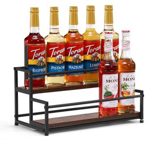 Coffee Syrup Organizer, 2-Tier 10 Syrup Bottles Rack for Coffee Bar, Liquor Bottle Display Shelf Holder Bar Shelf Stand Countertop Rack for Syrup, Wine, Spice