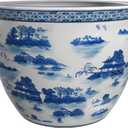 Red Lantern 14" Landscape Blue & White Porcelain Fishbowl Planter or Cachepot for Indoor/Outdoor Use in Garden Entryway Living Room Boho Eclectic Modern Contemporary Classic Traditional Style Decor