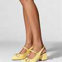 Yellow Slingback Mary Janes Shoes for Women Square Toe Pump Shoes Low Chunky Heels with Buckle Ankle Strap Daily Party Dessy Size 8.5 (Yellow)