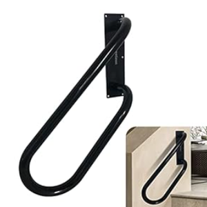 Wall Mount handrail for Outdoor Steps, Polished Black Railing for Porch, Garage, Door Entrance Stairs and Steps Against The Wall(Dia 1.25", Length 25", L)