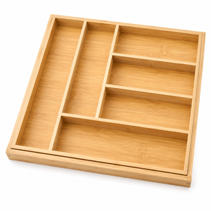 Silverware Organizer Large, Magnetic Connected Expandable 13 Slots Silverware Drawer Organizer From 21 to 37.4 Inches, Adjustable Flatware and Cutlery Holder, Bamboo Utensil Tray for Kitchen Natural