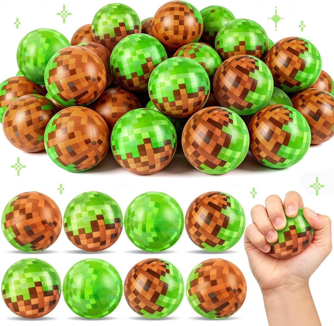 24 Pcs Pixel Themed Stress Balls, 1.97" Sensory Fidget Toys for Party Gifts | Anxiety Relief Fidget Exercise Sensory Squeeze Toys for Classroom Prizes, Goodie Bag Stuffers, and Party Gifts