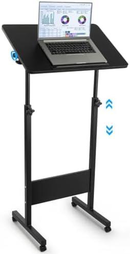 Joyoolife Mobile Podium, Adjustable Standing Desk with Caster Wheels, Adjustable Height 360° Swivel Desktop, Versatile Podium Laptop Desk Stand Up Desk Easel Presentation Lectern (Black)