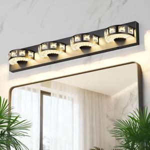 Modern Bathroom Vanity Lights 29.1 inch 32W 5 Color Temperature Black Vanity Light (4-Light,Dimmable) Crystal Bathroom Light Fixtures for Mirror, Living Room, Kitchen, Hallway, Cabinet