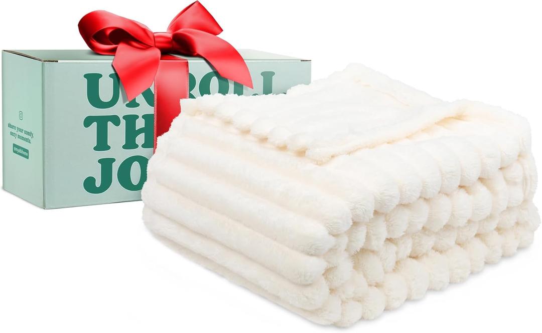 GO Premium Plush Soft Throw Blanket for Couch - White Fleece Blanket for Living Room, Bedroom, Home Decor - Small Couch Blanket for Men, Women (50x60 Inches)