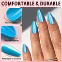 120Pcs Cat Eye Press on Nails Almond Medium Length, Full Cover Sky Blue Press on Fake Nails Glossy Acrylic Almond Shape Glue Nails for Women Girls