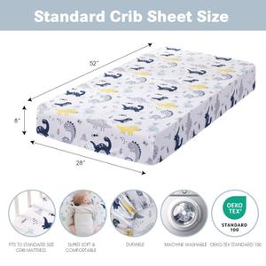 Plushii Crib Sheets for Baby Boys 2 Pack, 28"x 52" Extra Soft Microfiber Crib Sheet Set for Standard Crib & Toddler Mattress Pad, Dinosaur & Elephant & Stars & Navy Blue