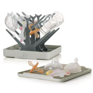 haakaa Portable Baby Bottle Drying Rack with Tray, Space Saving Bottle Drying Tree for Bottles/Pump Parts/Pacifiers,Easy-Store Dryer Rack Great for Home & Travel, BPA Free (Grey)