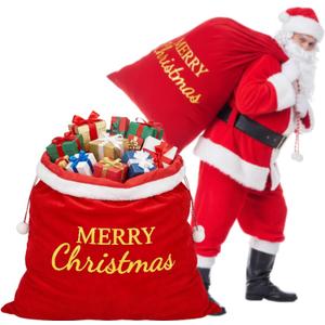 Shappy 39.5 x 31.5 Inch Extra Large Christmas Santa Gift Bag Jumbo Santa Velvet Sack Drawstring Christmas Bags for Xmas Presents Party Favor Supplies Holiday Wrapping