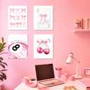 FUQWZ Bows Pink Wall Art Set of 4 (8x10in, Unframed) - Coquette Room Decor - Pink Posters for Room Aesthetic (031)