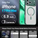 Magnetic Shockproof for iPhone 17 Pro Max Case,Upgraded[Camera Protection][Compatible with Magsafe][Non-Slip][Mil-Grade Protection]Translucent Matte Phone Case for iPhone 17 Pro Max,Pine Green