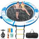 Inflatable Water Hammock Floating Dock 8 FT with Mesh, Tanning Pool Float Round Ring for Adults, Sunchill Mat Raft Platform for Lake and Beach with Water Ladder and Cup Holder (Blue White)