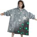 Wearable Blanket Hoodie for Kids Oversized Sherpa Blanket Hoodie for Kids Boys Girls Teens 6-13YR, Glow in The Dark Star