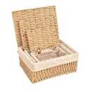Handwoven Khaki Paper Rope Storage Basket with Lid – Small Neutral Woven Organizer Box with Metal Frame & Removable Liner for Desk, Vanity, Bathroom & Closet Drawers