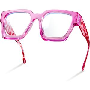 livho Oversized Blue Light Blocking Glasses for Woman and Men - Rectangle Fashion Glasses for Computer, Chic Preppy Frame (Light Pink Leopard Legs)