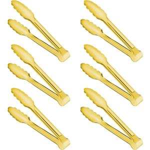 6-Piece Gold Serving Tongs, Gold Serving Utensils, Stainless Steel Gold Plated Buffet Serving Tongs,Salad Buffet Tongs,9 Inch