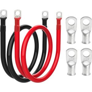 2 AWG Battery Cable 2 Gauge Battery Inverter Cables with 3/8 in Lugs Pure Copper Power Inverter Wire Set for Solar Marine Boat RV Car Motorcycle (3FT, with 2 AWG 3/8" Lugs)
