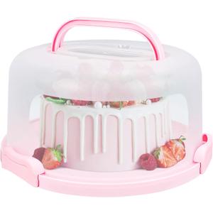 Cake Carrier with Lid and Handle, Fit 10 Cake Stand with Lid, Cake Transport Storage Container, Cake Containers Cover Stand with Lids, 3 Secure Side Closures (Pink)