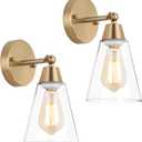 MWZ Gold Wall Sconce Set of 2,Modern Brushed Brass Sconces Lighting with Clear Glass Shade,Bathroom Light Fixtures Over Mirror,Vanity Lights Over Sink,Indoor Wall Mount Adjustable Angle Lamp