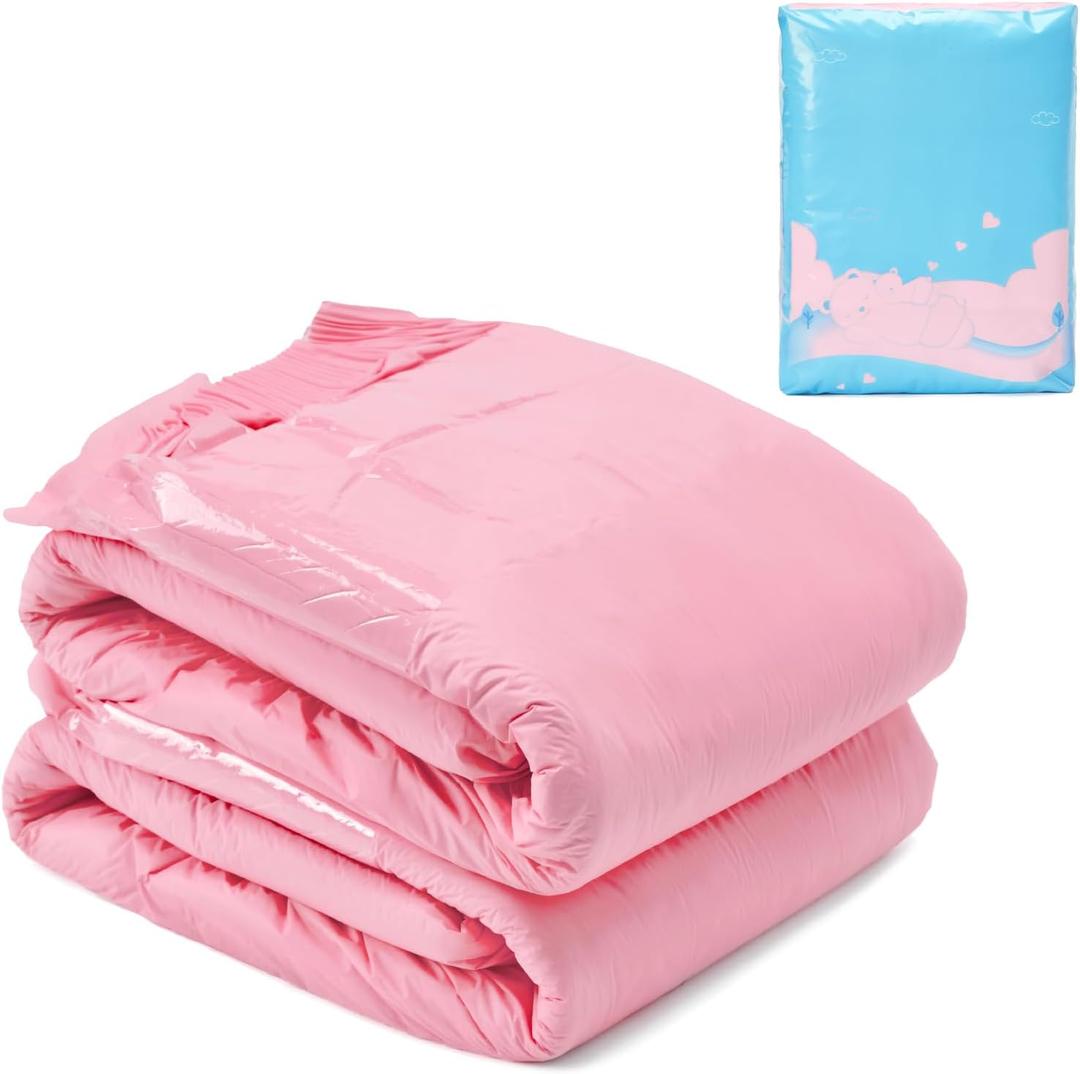 Littleforbig Adjustable Tapes Adult Diaper 2 Pieces - ABDry Ultra Absorbent Diapers Pink (Large 36"-48")