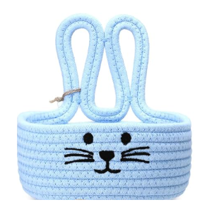 Woven Easter Baskets Woven Bunny Baskets with Handles Eggs Hunt Bucket Rabbit Cotton Rope Basket Baby's First Easter Basket Gift for Toddler Boys Girls